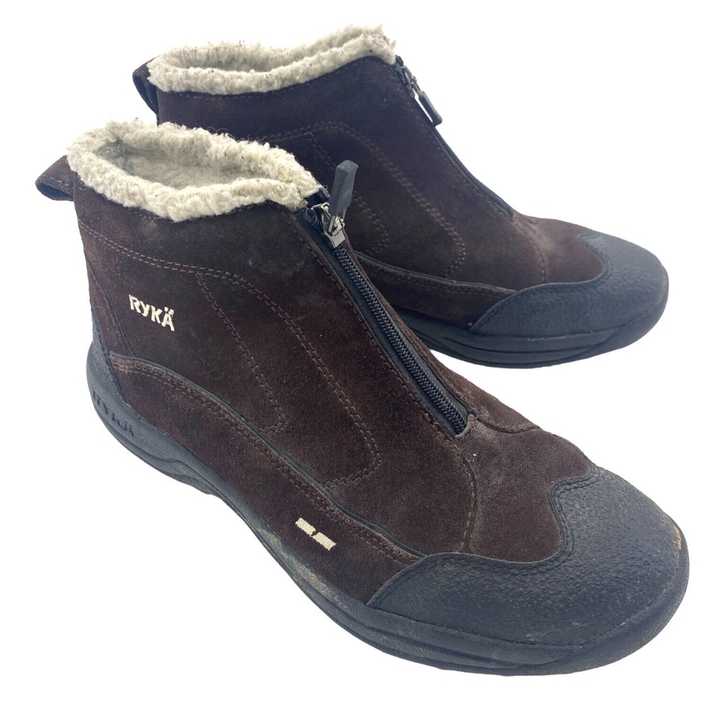 Ryka Womens Gorpcore Winter Leather Terrain Zip Mid Boot 8 Brown Hiking Utility
